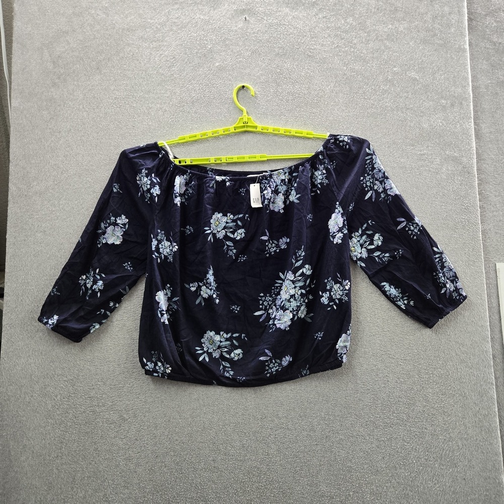 GAP Women Blouse XL Navy Floral Off The Shoulder 3/4 Sleeve NWT